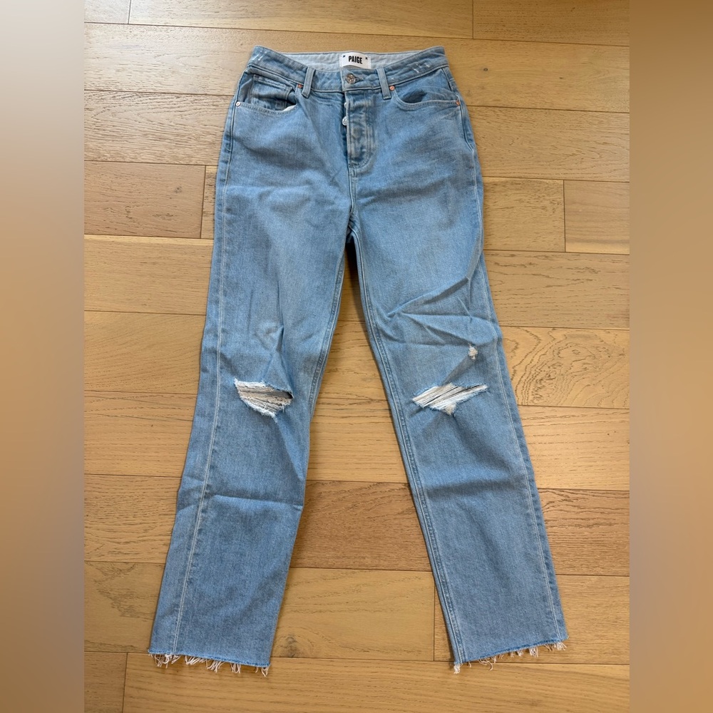PAIGE Sarah Straight Leg Ankle Distressed Jeans